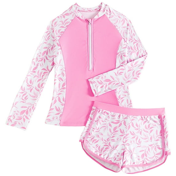 XZNPDUCQ Girls Rash Guard Swimsuits 2 Piece Bathing Suit Summer Swimwear Swimming Suit For Girls 10-11 Years Pink