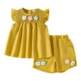 thumbnail image 1 of XZNPDUCQ Girls Short Outfits Summer Toddler Girls Elastic Shorts Short Sleeve T-shirt 2 Pcs Summer Baby Girls Short SetGirls Summer 2Pcs T Shorts Set Dailywear Yellow，2-3 Years, 1 of 5