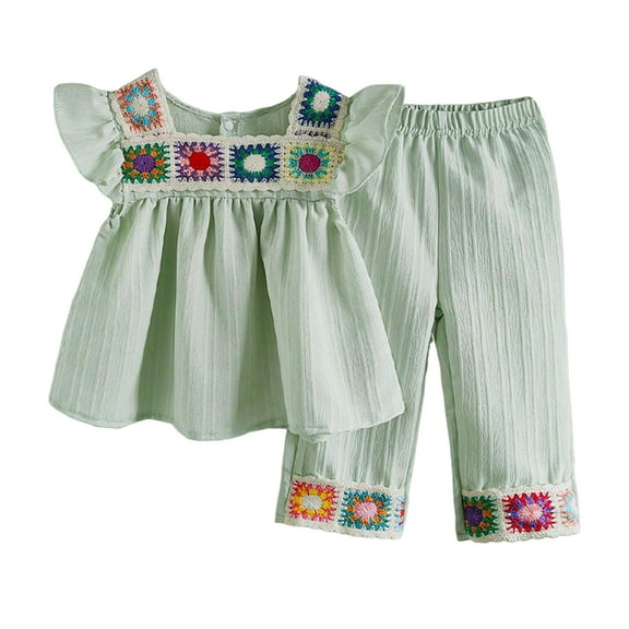 XZNPDUCQ Girls Short Outfits Summer Toddler Girls Elastic Shorts Short Sleeve T-shirt 2 Pcs Summer Short Set kids For 6 12 18 24 Months 2T 3T 4T 5T Dailywear Green，18-24 Months