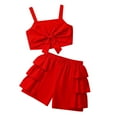 thumbnail image 1 of XZNPDUCQ Girls Summer Clothes 6 12 18 24 Months 2T 3T Short Sleeve T shirt Tops + Solid Color Drawstring Shorts Set Elastic Shorts 2Pcs Pajamas & Dailywear Set Dailywear Red，8-9 Years, 1 of 7