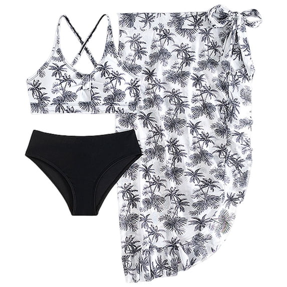 XZNPDUCQ Girls Swimsuit Bathing Suits Bikini Set 3 Piece Girls' Swimwear Bathing Suit With Cover Up Skirt Swimming Suit For Girls 12-13 Years Black