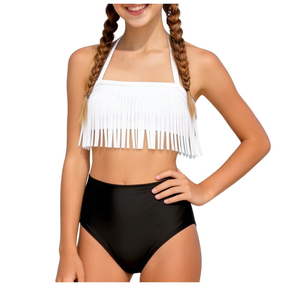 XZNPDUCQ Girls Swimsuit Bikini Sets 2 Piece Color Block Bathing Suits For Teen Girls Swimwear Swimming Suit For Girls 9-10 Years White