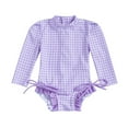 thumbnail image 1 of XZNPDUCQ Girls Swimsuit Comfortable Skin Friendly Breathable Fashionable Plaid Printed Swimsuit With Hood Swimming Suit For Girls 12-18 Months Light Purple, 1 of 3