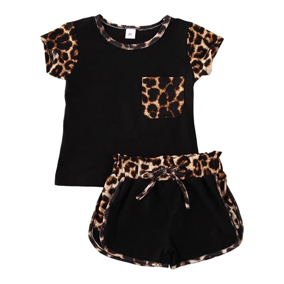 XZNPDUCQ Infant Toddler Baby Girl Summer Clothes Bow Embroidery Short Sleeve T Shirts Top Shorts 2 Piece Summer Outfits Set T-Shirt Set 5-6 Years Black