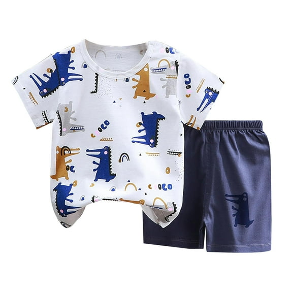XZNPDUCQ Kids Toddler Baby Boy GirlsShort Sleeve T Shirt Elastic Waistband Casual Elastic Shorts Set 2PCS Outfit 2PCS Set Set 18-24 Months,Blue