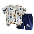 thumbnail image 1 of XZNPDUCQ Kids Toddler Baby Boy GirlsShort Sleeve T Shirt Elastic Waistband Casual Elastic Shorts Set 2PCS Outfit Set Pajamas & Dailywear Set (3-6 Months,Dark Blue), 1 of 3