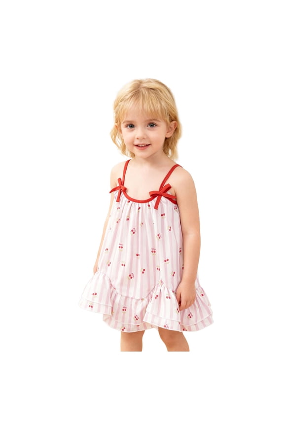 Little Girls Cotton Dress Sleeveless Casual Summer Sundress Flower Printed Jumper Skirt Wedding Princess Dress (4-5 Years,Pink)