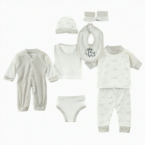 XZNPDUCQ Preemie Baby Shose+Romper Baby Set 8Pcs Boy Tops+Hat+Pants +Bib+Sock Girl Boy Outfits to 0-3 Months Gifts Set Take Me Home Set Layette Set
