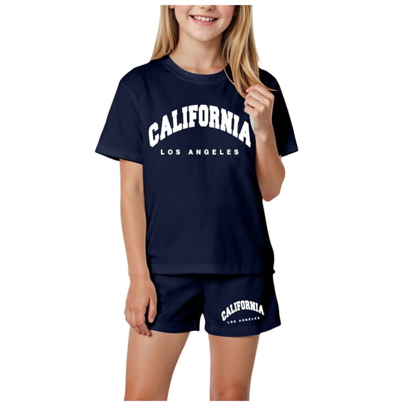 XZNPDUCQ Summer 2Pcs Outfits Set for Toddler Girls – Flower Short Sleeve T-Shirt and Shorts Gift Set Summer 2Pcs Gift Outfits Set Dailywear Set 9-10 Years Blue