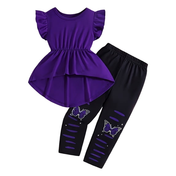 XZNPDUCQ Summer Outfits Set for Toddler Girls, Cute Flower Short Sleeve T-Shirt + Pants – Gift Set Summer 2Pcs Gift Outfits Set Playwear Beach Outfits 3-4 Years,Purple