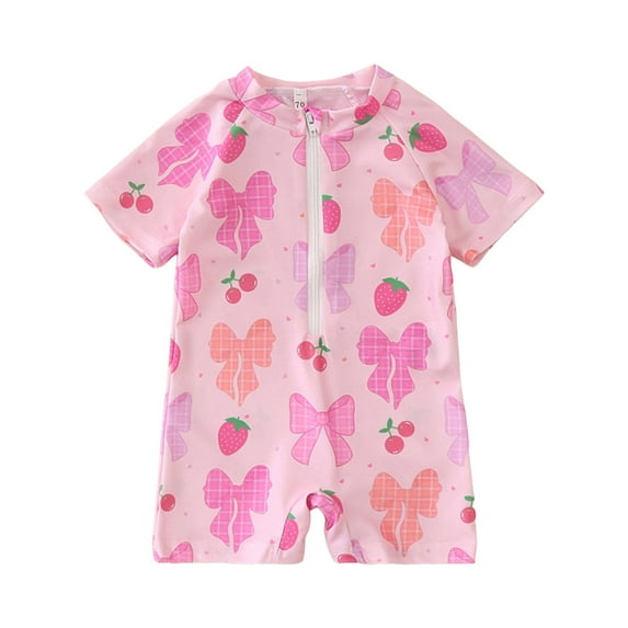 XZNPDUCQ Toddler Baby Boy Girl Swimsuit Print Bathing Suit Short Sleeve Zipper Rash Guard Swimwear Swimming Suit For Girls 18-24 Months Light Pink