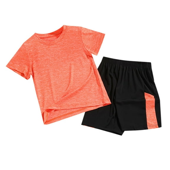 XZNPDUCQ Toddler Baby Boy Girls Summer Outfit Short Sleeve T Shirt Elastic Shorts Outfits Infant Beach Casual 2Pcs Pajamas & Dailywear Set 9-10 Years,Orange
