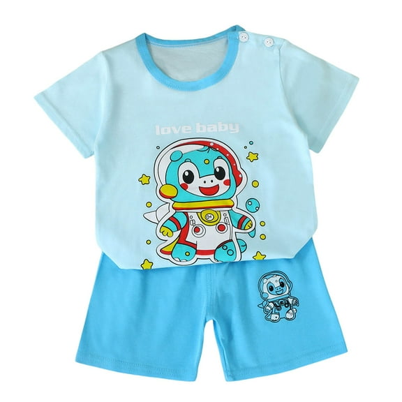 XZNPDUCQ Toddler Baby Boy Girls Summer Set Letter Print Crew Neck Short Sleeve T-Shirts Elastic Waist Shorts 2Pcs Outfits Gift Pajamas & Dailywear Set 9-18 Months,Light Blue