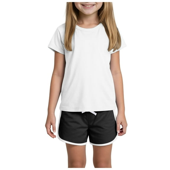 XZNPDUCQ Toddler Baby Girl Clothes Summer Outfits Cute Bow Button Ruffle Camisole Shorts Set Short T-shirt Sets 18-24 Months White