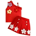 thumbnail image 1 of XZNPDUCQ Toddler Baby Girl Smocked Outfit Ruffle Halter Shirt Flared Pants Set Toddler Bell Bottom Outfit Summer Clothes Playwear Beach Outfits 2-3 Years,Red, 1 of 8