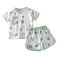 thumbnail image 1 of XZNPDUCQ Toddler Baby Girl Summer Clothes Cute Cotton Linen Outfits Bow Short Sleeve Shirts Tops + Ruffle Shorts 2 Piece Set Short T-shirt Sets 12-18 Months Green, 1 of 3