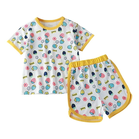 XZNPDUCQ Toddler Baby Girl Summer Clothes Cute Cotton Linen Outfits Bow Short Sleeve Shirts Tops + Ruffle Shorts 2 Piece Set Short T-shirt Sets 3-4 Years Yellow