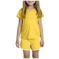 thumbnail image 1 of XZNPDUCQ Toddler Baby Girl Summer Clothes Set Outfit Short Sleeve T-Shirt and Shorts 2Pcs Suit for Girls Short T-shirt Sets 12-18 Months Yellow, 1 of 9