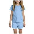 thumbnail image 1 of XZNPDUCQ Toddler Baby Girl Summer Clothes Set Outfit Short Sleeve T-Shirt and Shorts 2Pcs Suit for Girls Short T-shirt Sets 18-24 Months Blue, 1 of 9