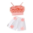 thumbnail image 1 of XZNPDUCQ Toddler Baby Girl Summer Clothes Solid Jacquard Short Sleeves T-Shirt Tops + Shorts 3 6 9 12 18 24 Months Outfits Set Shorts Set 7-8 Years Pink, 1 of 8