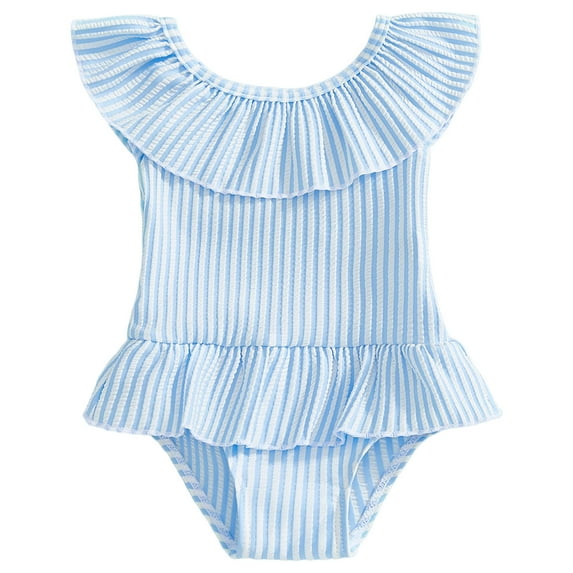 XZNPDUCQ Toddler Baby Girl Swimsuit Long Sleeve Dot Print Zipper Swimwear Cute Kids Girl Ruffle Swimming Sunsuit Swimming Suit For Girls 2-3 Years Sky Blue