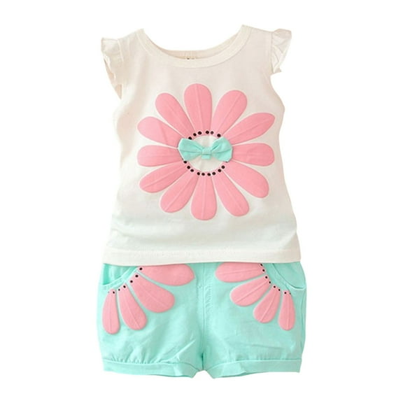 XZNPDUCQ Toddler Baby Kids Girls Print Tops Elastic Shorts Pants Pajamas Sleepwear Set Print Girls Summer 2Pcs T Shorts Set Dailywear Green，3-4 Years