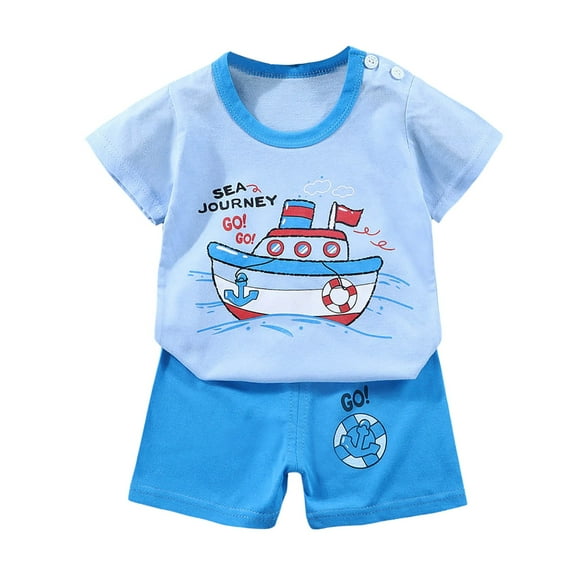 XZNPDUCQ Toddler Boy Clothes Baby Summer Outfit Short Sleeve T-Shirt Tops Casual Elastic Shorts 2Pcs Set Cartoon Print 2PCS Set 18 24 Months 2T 3T Summer Outfits (3-4 Years,Sky Blue)