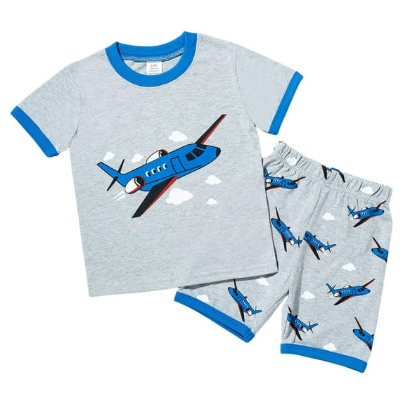 XZNPDUCQ Toddler Boy's Girls Short Sleeve T-Shirt and Elastic Waistband Elastic Shorts Outfit Set 2Pcs Cotton Summer Outfits Pajamas & Dailywear Set 6-7 Years,Blue