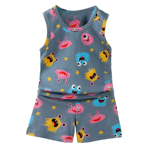 XZNPDUCQ Toddler Boy's Girls Short Sleeve T-Shirt and Elastic Waistband Shorts Outfit Set 2Pcs Cotton Summer Outfits Set Pajamas & Dailywear Set (9-18 Months,Navy)