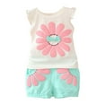 thumbnail image 1 of XZNPDUCQ Toddler Girl Clothes, 2Pcs Baby Girl Summer Outfits Ruffle Sleeveless Shirts Floral Tops + Shorts Clothing Set 1-5T T-Shirt Set 2-3 Years Green, 1 of 5