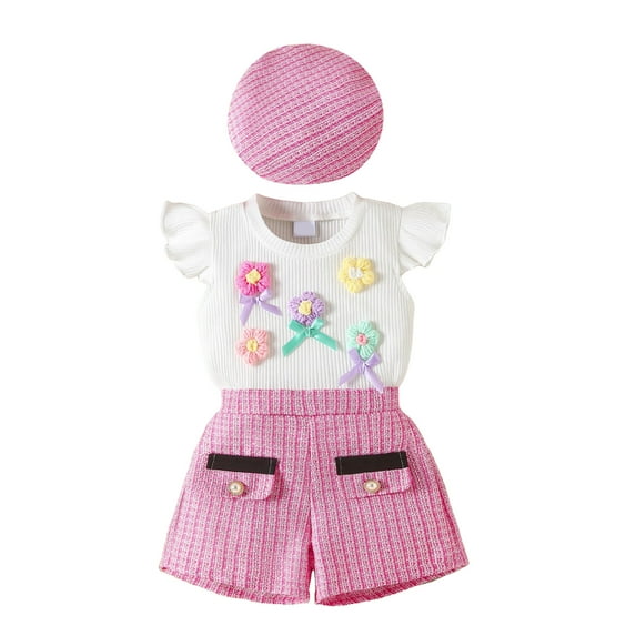 XZNPDUCQ Toddler Girl Clothes, 2Pcs Baby Girl Summer Outfits Sleeveless Bow Knot Tank Shirts Tops + Shorts Clothing Sets 1-5T Playwear Beach Outfits 3-4 Years,Pink