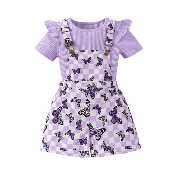 XZNPDUCQ Toddler Girls 2Pcs Summer Outfits Set, Cute Flower Short Sleeve T-Shirt and Shorts (1-8Y Gift Set) Summer 2Pcs Gift Outfits Set T-Shirt Set 4-5 Years Purple