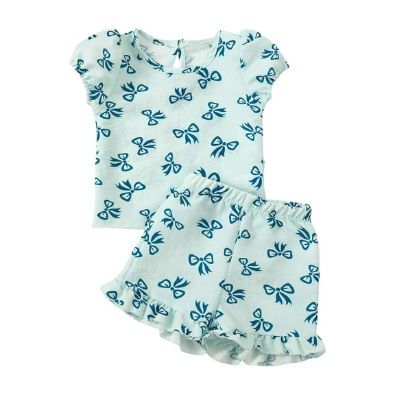 XZNPDUCQ Toddler Girls 2pcs Graphic Ruffle Dress Top with Leggings Bike Shorts Outfit Sets 6 12 18 24 Months 2T 3T 4T 5T Dailywear Blueï¼12-18 Months