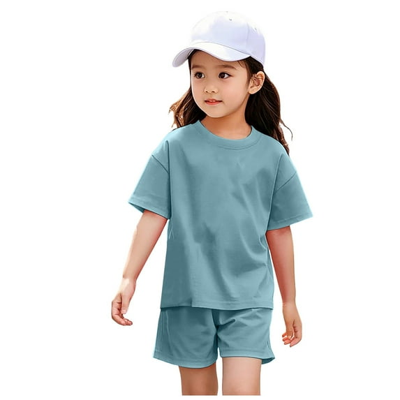 XZNPDUCQ Toddler Girls Clothes Baby Summer Outfit Short Sleeve T-Shirt Tops Casual Elastic Short 2PCS Set For 6 12 18 24 Months 2T 3T 4T 5T Dailywear Blue,8-9 Years
