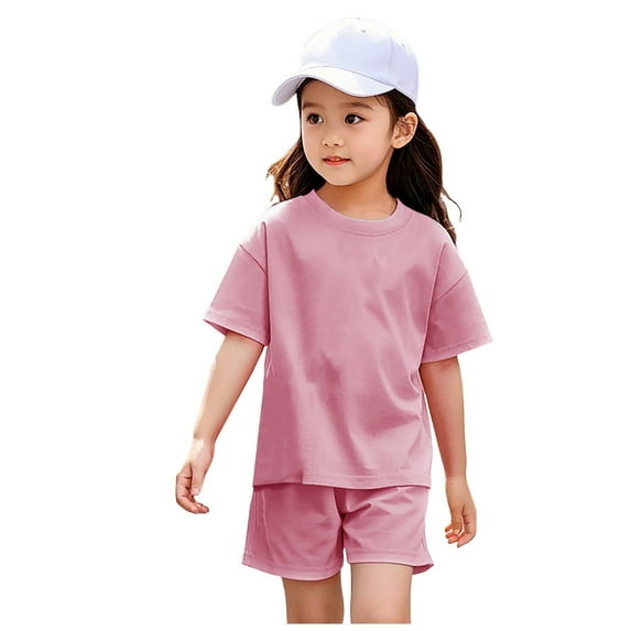 XZNPDUCQ Toddler Girls Clothes Baby Summer Outfit Short Sleeve T-Shirt Tops Casual Elastic Short 2PCS Set For 6 12 18 24 Months 2T 3T 4T 5T Dailywear Pink,8-9 Years