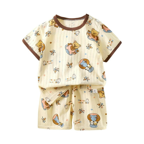 XZNPDUCQ Toddler Girls Clothes Kids Summer Short Sleeve T-Shirt and Elastic Shorts Outfit 2 Piece Set Short Sets Set kids Casual Elastic Shorts 2Pcs Dailywear Beige,18-24 Months