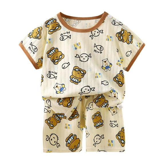 XZNPDUCQ Toddler Girls Clothes Kids Summer Short Sleeve T-Shirt and Elastic Shorts Outfit 2 Piece Set Short Sets Set kids Casual Elastic Shorts 2Pcs Dailywear Brown,3-6 Months