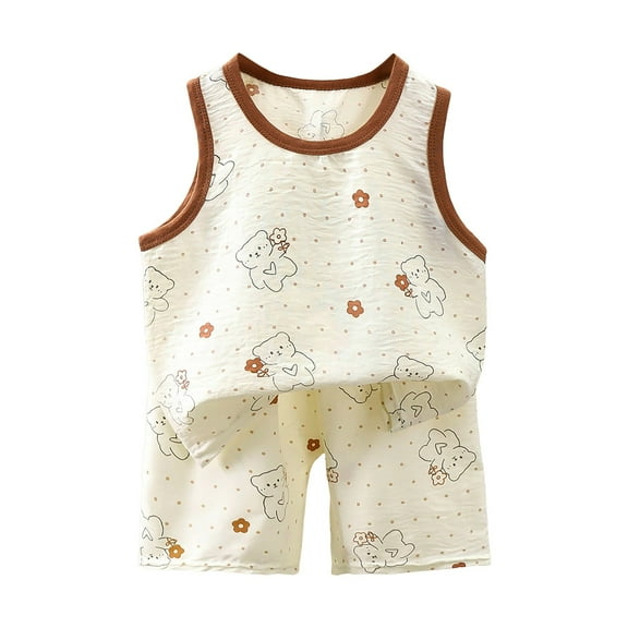 XZNPDUCQ Toddler Girls Clothes Outfits Kid Summer Hawaiian Print T-Shirt + Elastic Shorts Clothes Cartoon Print kids For 6 12 18 24 Months 2T 3T 4T 5T Dailywear Brown，4-5 Years