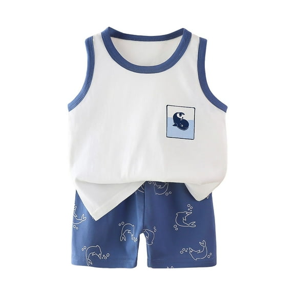 XZNPDUCQ Toddler Girls Clothes Set Short Sleeve T-shirt Top Elastic Shorts Solid 2Pcs Outfits Cartoon Print 2PCS Set kids For 6 12 18 24 Months 2T 3T 4T 5T Dailywear Blue，5-6 Years