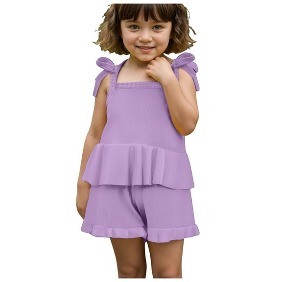 XZNPDUCQ Toddler Girls Clothes Set Short Sleeve T-shirt Top Elastic Waist Pocket Elastic Shorts Solid 2Pcs Outfits Set kids Casual Elastic Shorts 2Pcs Dailywear Purple，12-18 Months