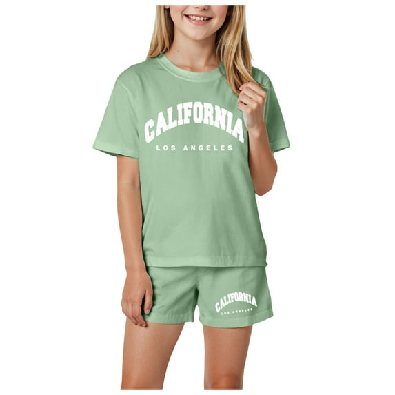 XZNPDUCQ Toddler Girls Clothes Two Piece Kids Summer Outfit Cute Ruffle Sleeve Twist Front Shirt and Bowknot Shorts Sets Short T-shirt Sets 2-3 Years Green