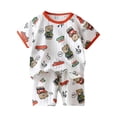 thumbnail image 1 of XZNPDUCQ Toddler Girls Clothes Two Piece Kids Summer Outfit Cute Ruffle Sleeve Twist Front Shirt and Bowknot Shorts Sets T-Shirt Set 12-18 Months Red, 1 of 3