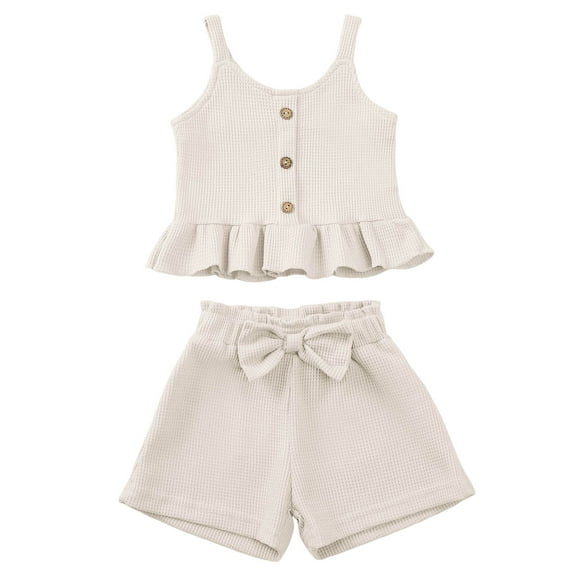 XZNPDUCQ Toddler Girls Cute Flower Summer Outfits Set - Short Sleeve T-Shirt and Pants for Gift Summer Outfits Girls' Clothing Set Summer Short Set Outfit 3-4 Years,Beige