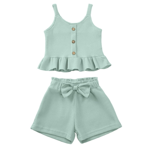 XZNPDUCQ Toddler Girls Cute Flower Summer Outfits Set - Short Sleeve T-Shirt and Pants for Gift Summer Outfits Girls' Clothing Set Summer Short Set Outfit 3-4 Years,Green