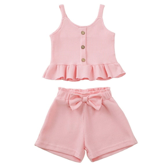 XZNPDUCQ Toddler Girls Cute Flower Summer Outfits Set - Short Sleeve T-Shirt and Pants for Gift Summer Outfits Girls' Clothing Set Summer Short Set Outfit 6-12 Months,Pink