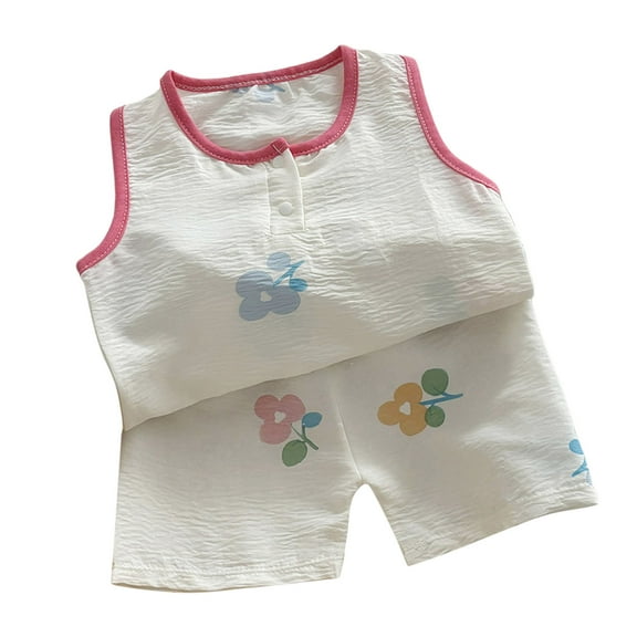 XZNPDUCQ Toddler Girls Outfit Cartoon Print T Shirts Top Plaid Elastic Shorts Set 2Pcs Birthday Summer Set kids Casual Elastic Shorts 2Pcs Dailywear Redï¼100