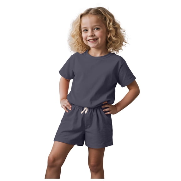 XZNPDUCQ Toddler Girls Outfits Short Sleeve Cartoon Print T-Shirt Tops & Elastic Shorts Sets 2Pcs Girls Summer Set kids Casual Elastic Shorts 2Pcs Dailywear Gray，4-5 Years