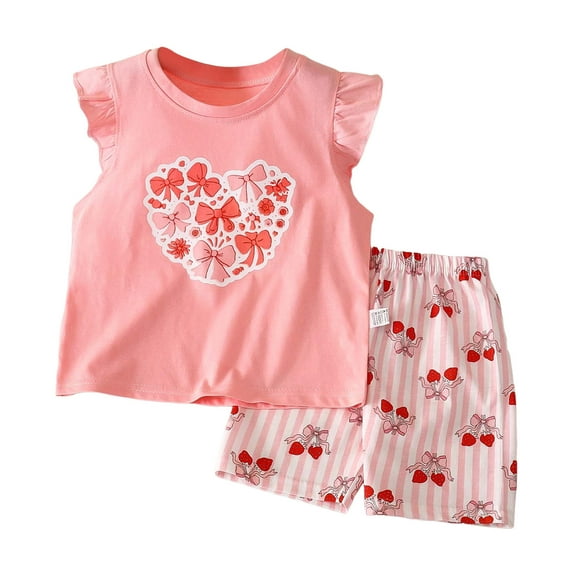 XZNPDUCQ Toddler Girls Outfits Short Sleeve T-Shirt + Short Pants 2PCS Set Casual Clothes kids For 6 12 18 24 Months 2T 3T 4T 5T Dailywear Pink,3-6 Months