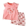 thumbnail image 1 of XZNPDUCQ Toddler Girls Outfits Short Sleeve T-Shirt + Short Pants 2PCS Set Casual Clothes kids For 6 12 18 24 Months 2T 3T 4T 5T Dailywear Pink，6-12 Months, 1 of 4
