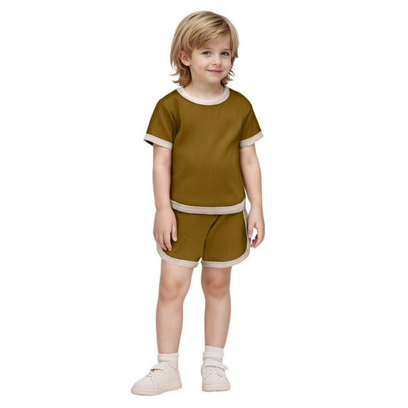 XZNPDUCQ Toddler Girls Outfits Summer Kids Short Sleeve T Shirts Tops Shorts Clothes for Girls kids Casual Elastic Shorts 2Pcs Dailywear Green,73